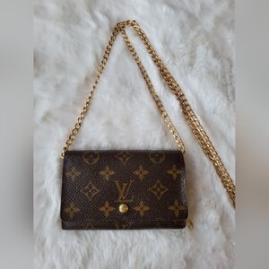 Louis Vuitton Monogram Porte Monnaie Billets Tresor Bifold Wallet with chain
